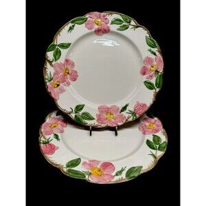 Set 2 Franciscan desert rose 10.25” pink floral round Dinner Plates hand paint
